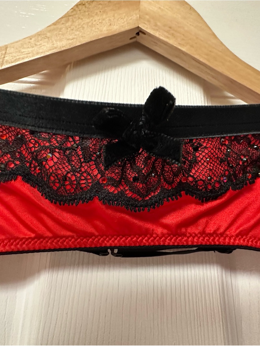 Victoria's Secret Red Satin Panty with Black Lace Trim